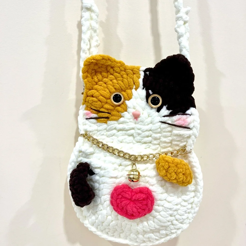 Handmade crochet Cute Cat Bag Cellphone Purse, Crossbody mini Bag - Picture 2 of 13